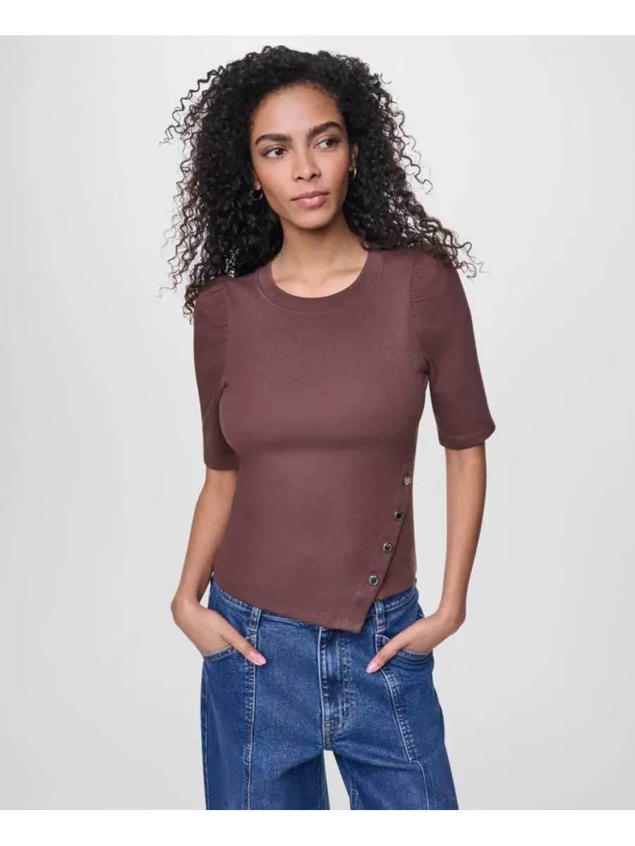 Топ с асимметричным низом и рукавом-фонариком DKNY Jeans — изображение 1 из 4, орех