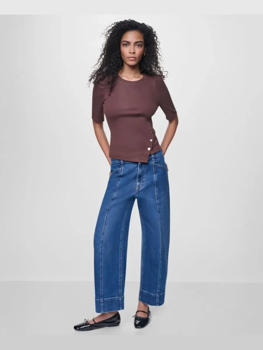 Топ с асимметричным низом и рукавом-фонариком DKNY Jeans — изображение 2 из 4, орех
