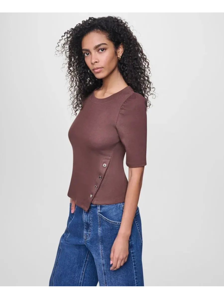 Топ с асимметричным низом и рукавом-фонариком DKNY Jeans — изображение 3 из 4, орех