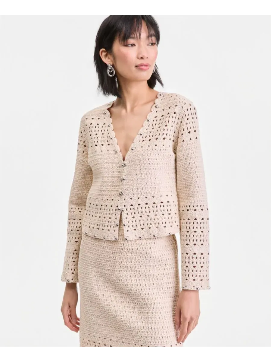 Женский кардиган с юбкой, с хлопковым кружевом, Studded Cotton Crochet I.N.C. International Concepts — изображение 1 из 4