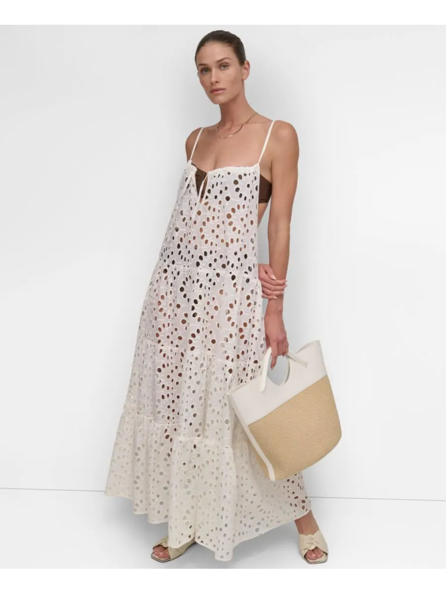 Женское многоярусное макси-платье-накидка для купальника DKNY — изображение 1 из 9, белый