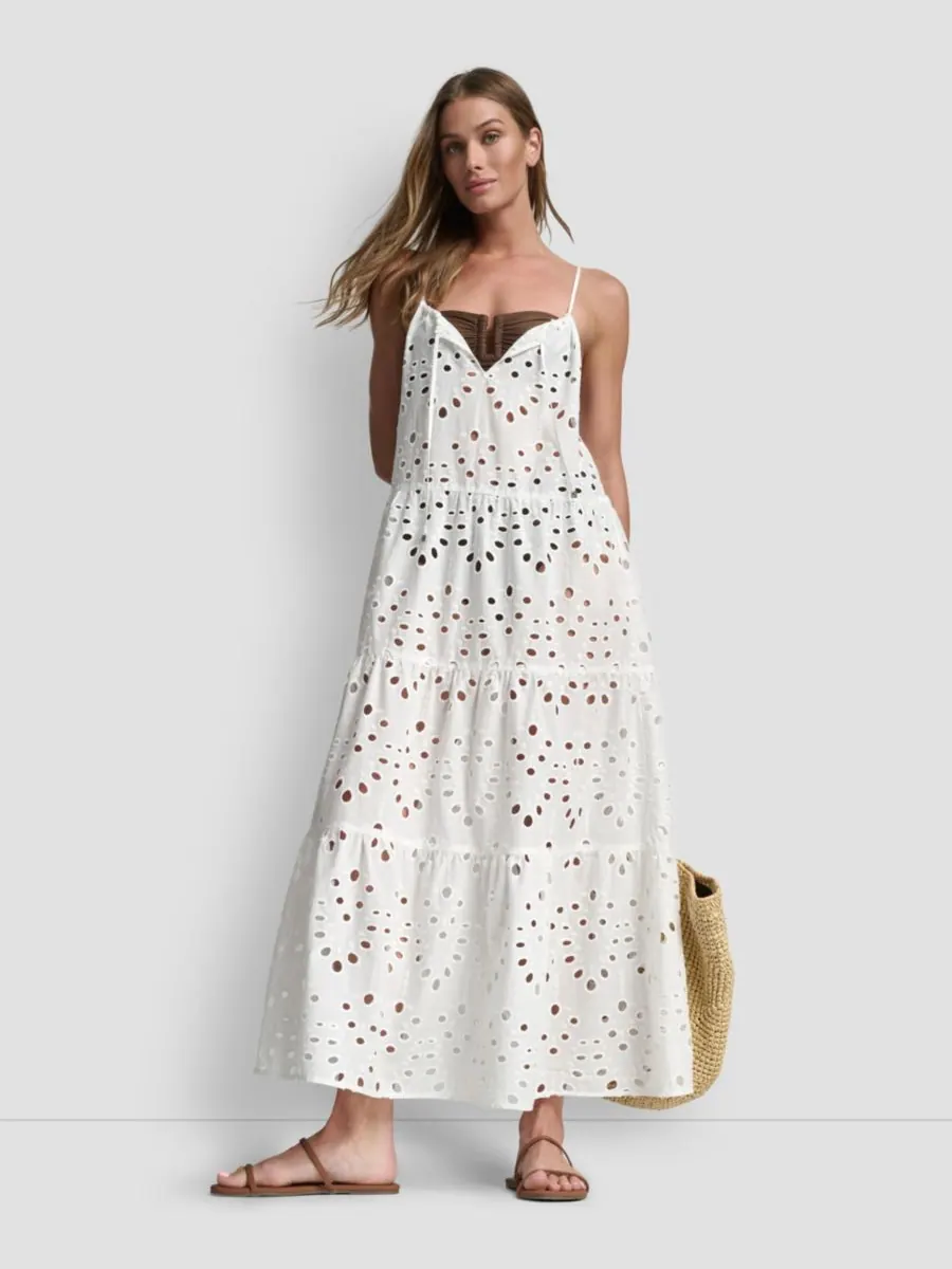 Женское многоярусное макси-платье-накидка для купальника DKNY — изображение 5 из 9, белый