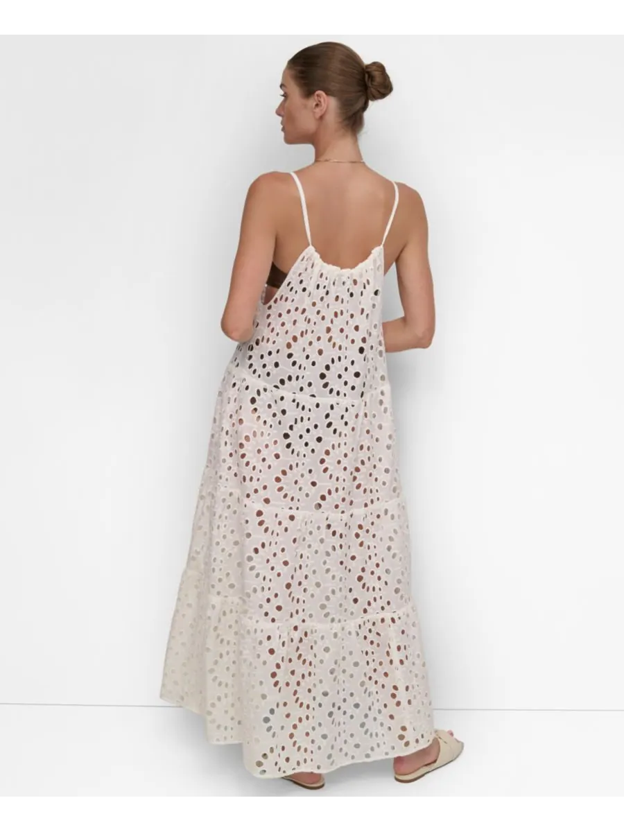 Женское многоярусное макси-платье-накидка для купальника DKNY — изображение 6 из 9, белый