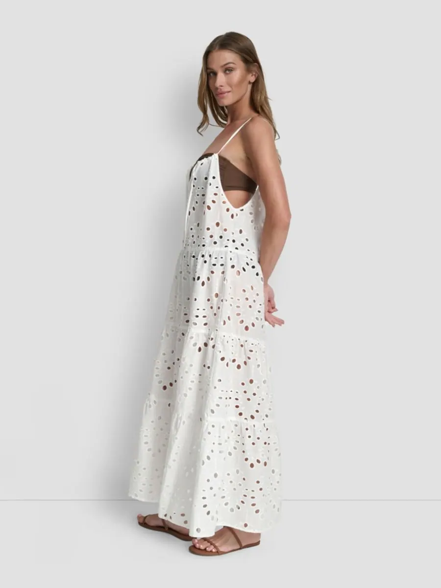 Женское многоярусное макси-платье-накидка для купальника DKNY — изображение 8 из 9, белый