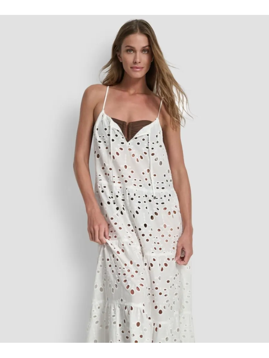 Женское многоярусное макси-платье-накидка для купальника DKNY — изображение 9 из 9, белый