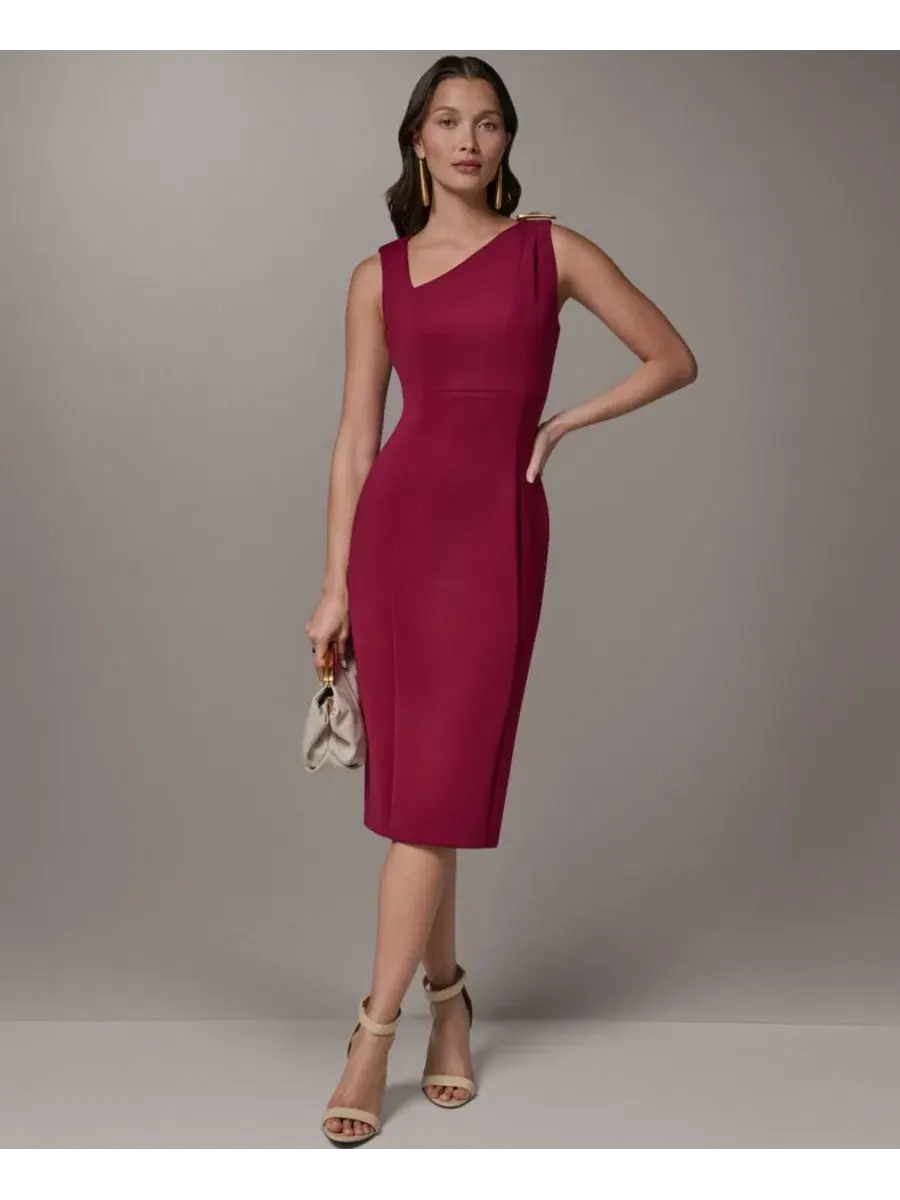 Платье-футляр с асимметричным вырезом, модель Asymmetrical Neck Sheath Midi Dress Donna Karan New — изображение 1 из 6