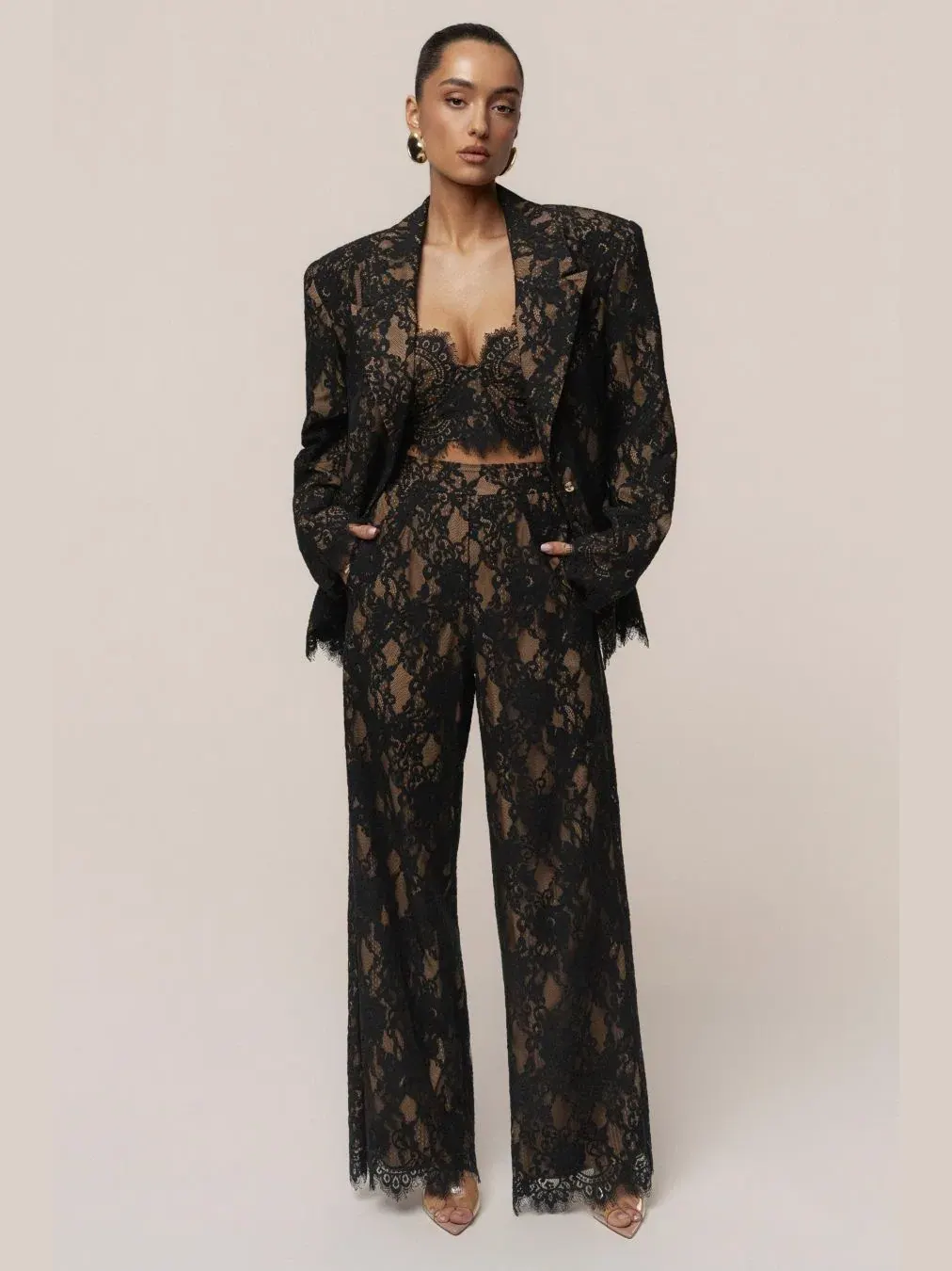 Комплект из кружевного топа и брюк Forever Crush Lace JLUXLABEL — изображение 8 из 11, черный