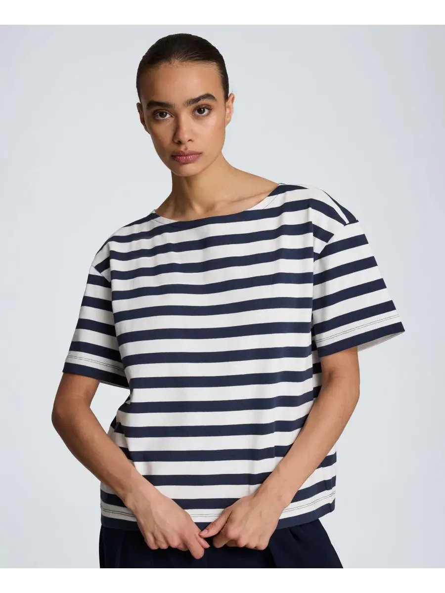 Женский топ с лодочкой и полоской из хлопка, модель Boat Neck Stripe Kenneth Cole — изображение 1 из 4