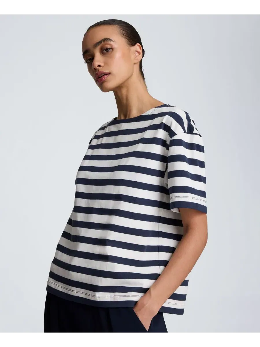 Женский топ с лодочкой и полоской из хлопка, модель Boat Neck Stripe Kenneth Cole — изображение 2 из 4