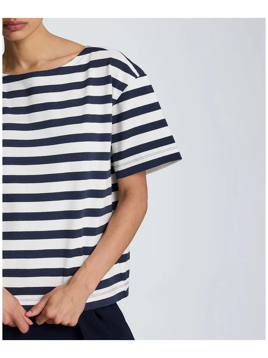 Женский топ с лодочкой и полоской из хлопка, модель Boat Neck Stripe Kenneth Cole — изображение 3 из 4