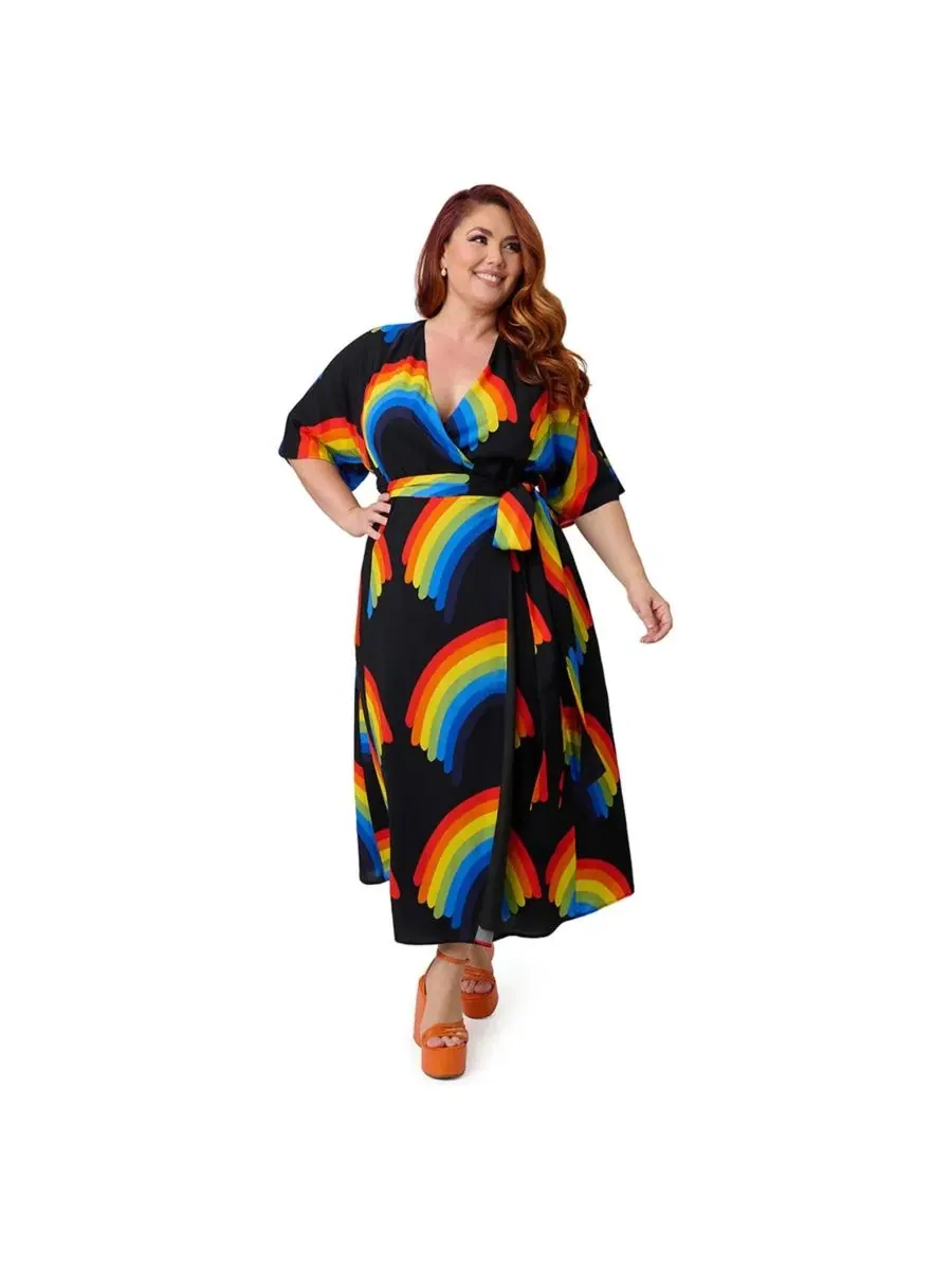 Платье-запах с длинным рукавом, модель Tie Wrap Surplice Midi Unique Vintage — изображение 1 из 5, черный