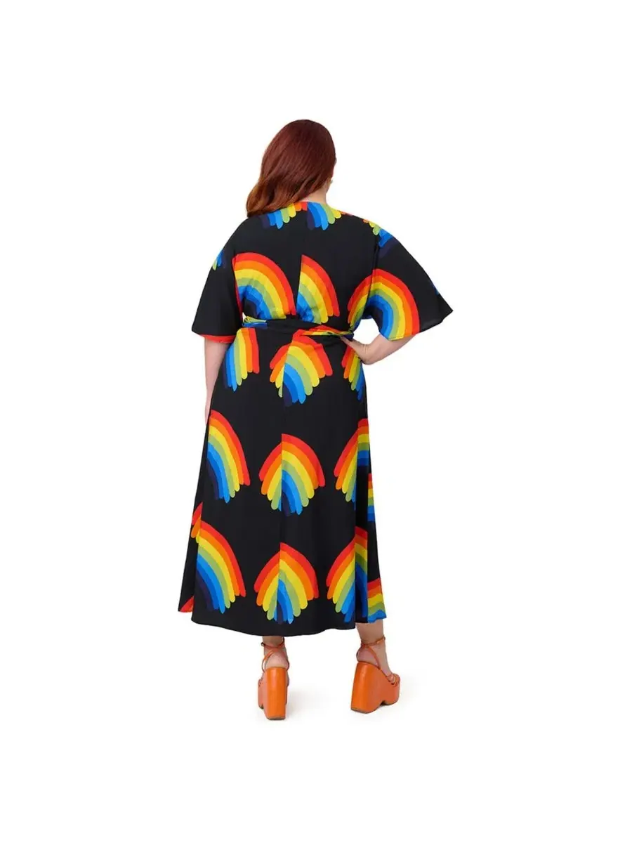 Платье-запах с длинным рукавом, модель Tie Wrap Surplice Midi Unique Vintage — изображение 2 из 5, черный