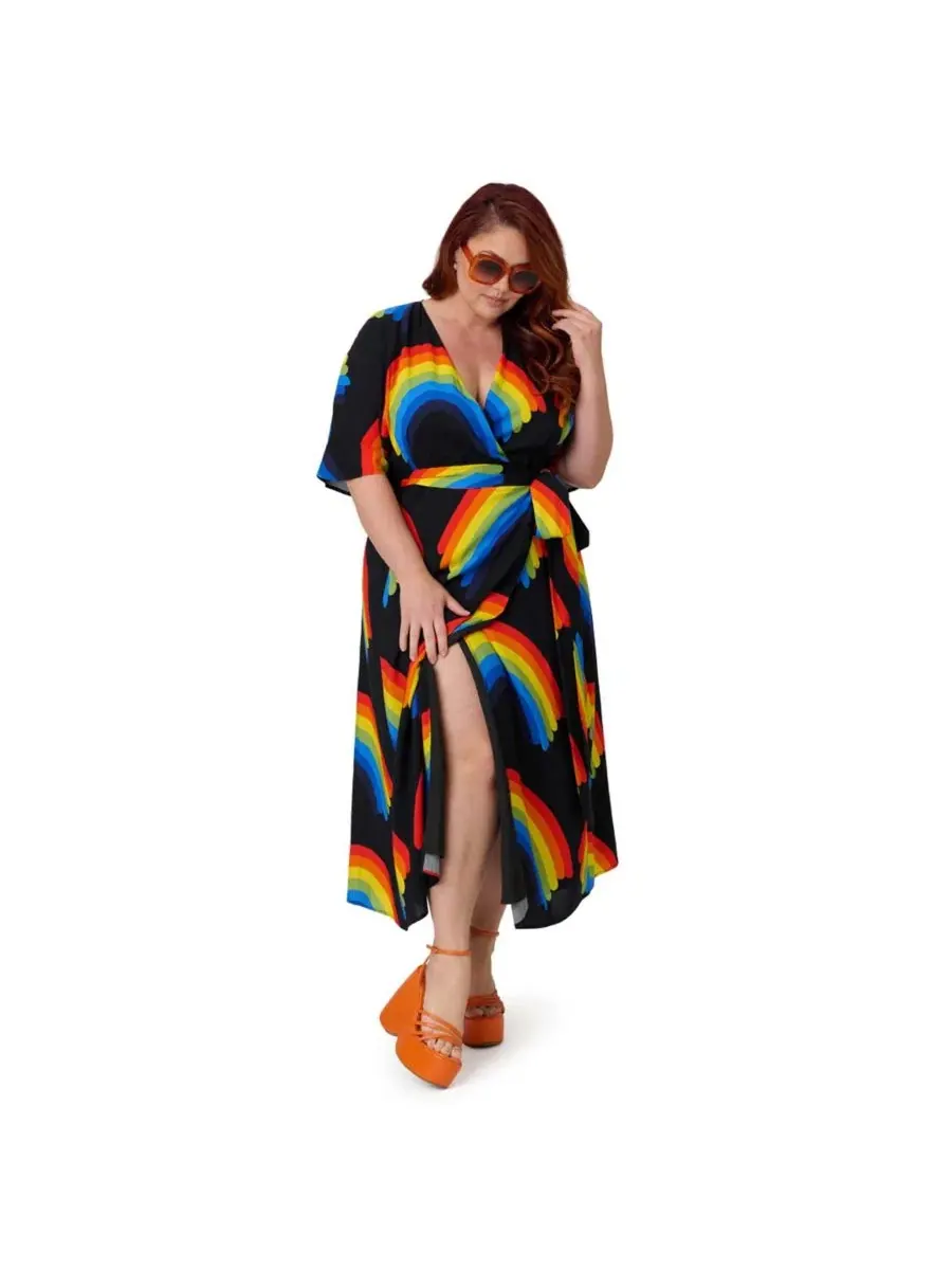 Платье-запах с длинным рукавом, модель Tie Wrap Surplice Midi Unique Vintage — изображение 3 из 5, черный