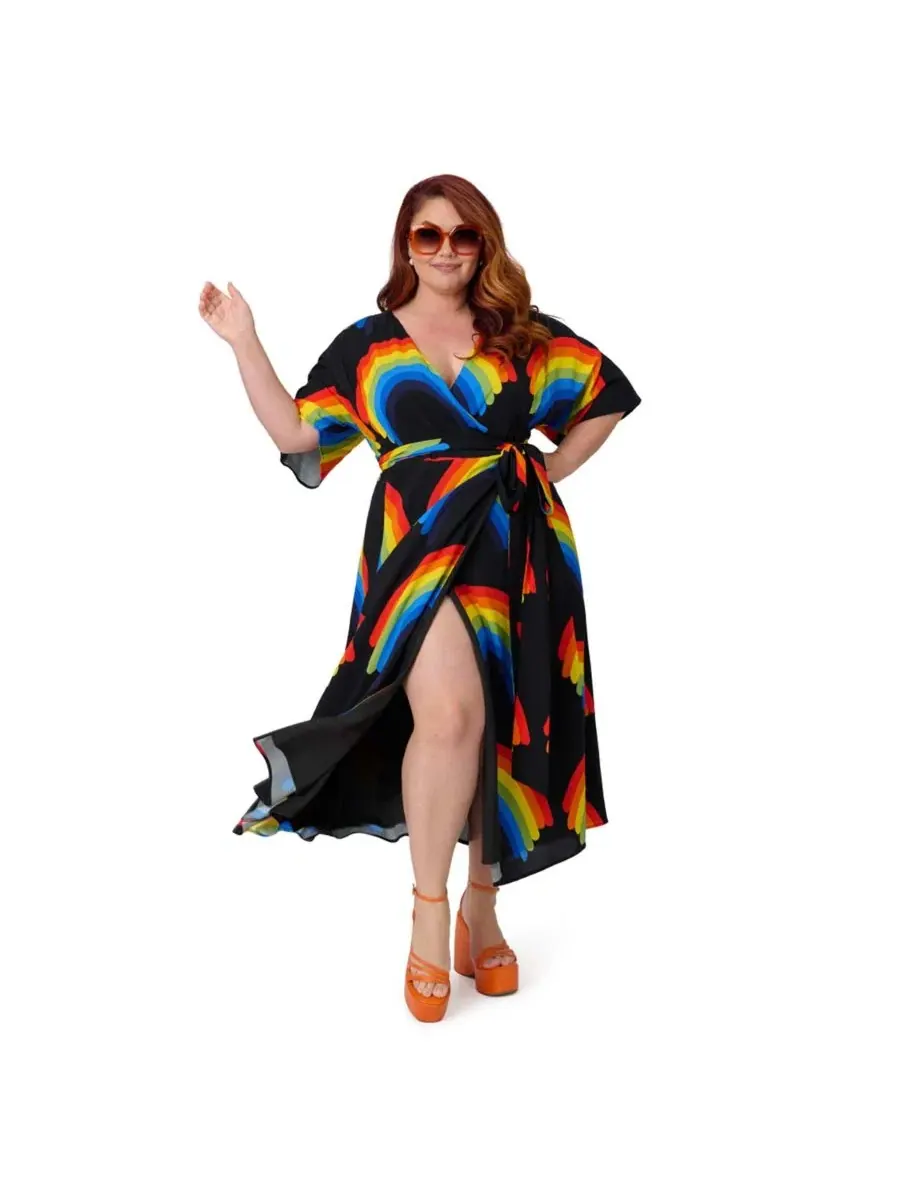 Платье-запах с длинным рукавом, модель Tie Wrap Surplice Midi Unique Vintage — изображение 4 из 5, черный