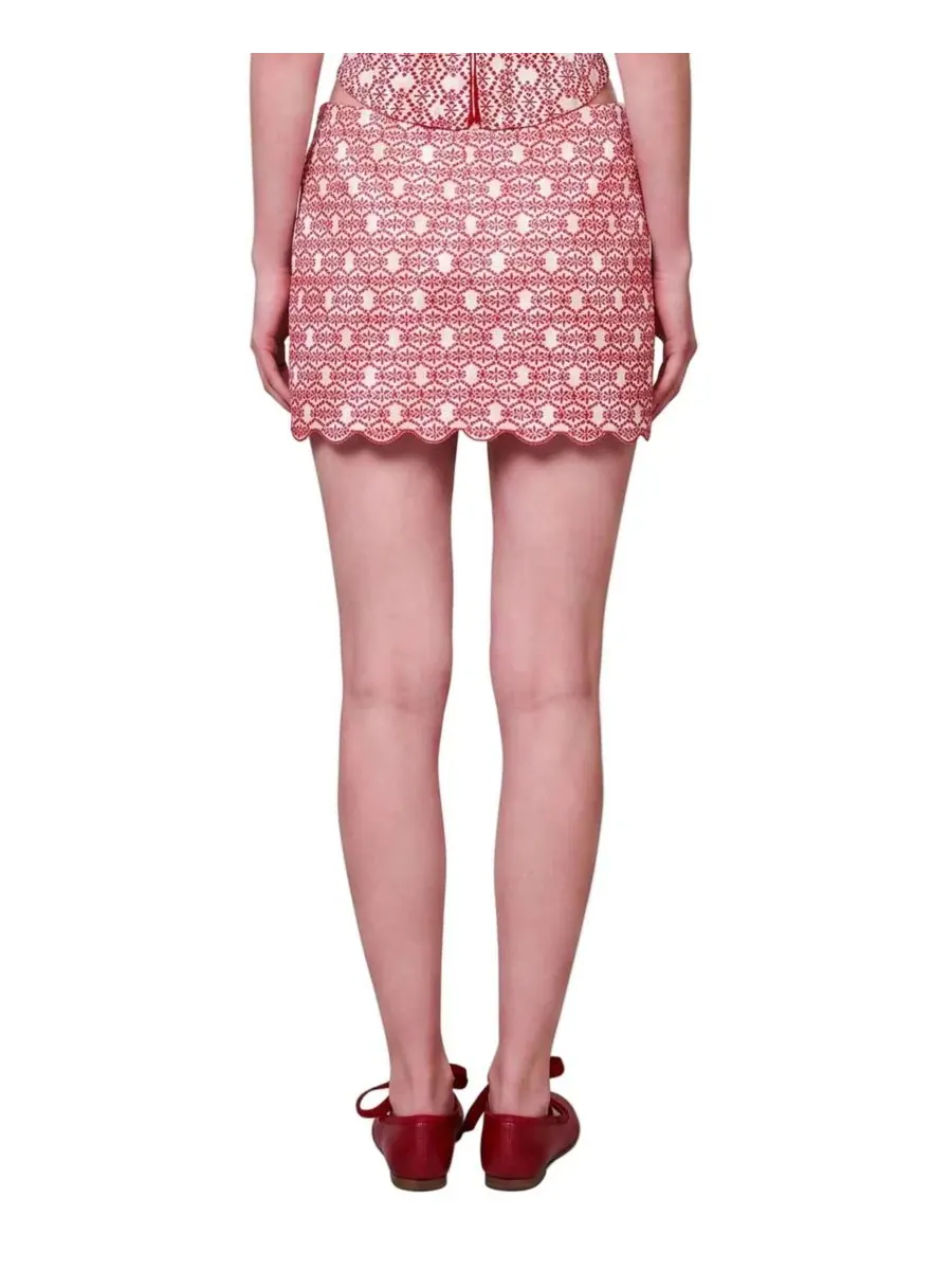 Юбка мини с вышивкой The Broderie Anglaise Edit PCFG — изображение 2 из 7, красный