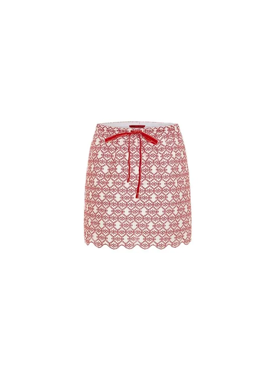 Юбка мини с вышивкой The Broderie Anglaise Edit PCFG — изображение 4 из 7, красный