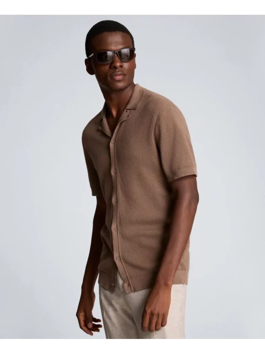 Мужская рубашка-кэмп с коротким рукавом, классический крой Kenneth Cole — изображение 3 из 5, темный бежевый
