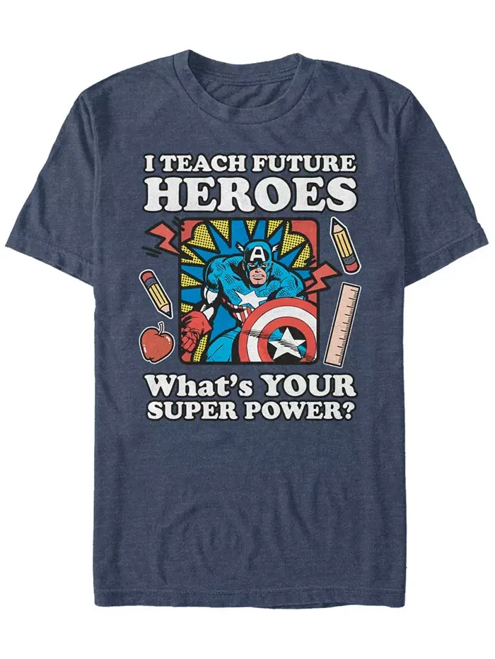 Футболка Marvel Men's Comic Collection Vintage Teacher Captain America с коротким рукавом Fifth Sun — изображение 1 из 1