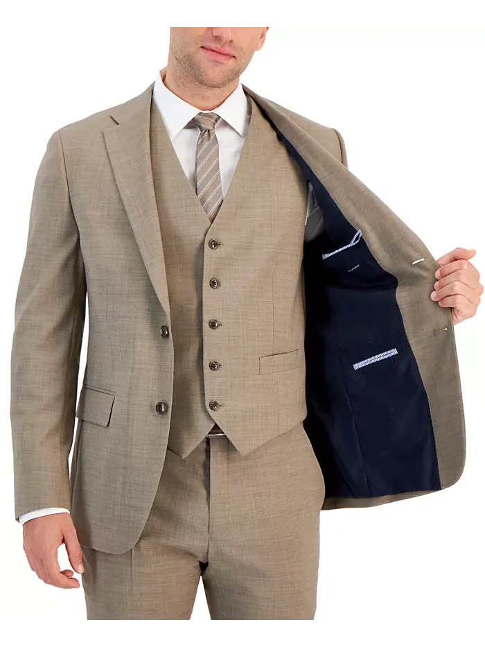 Мужская куртка от костюма Modern-Fit из шерсти TH-Flex с эластичной вставкой Tommy Hilfiger — изображение 4 из 4, бежевый