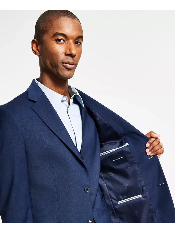Мужская куртка от костюма Modern-Fit из шерсти TH-Flex с эластичной вставкой Tommy Hilfiger — изображение 3 из 4, синий