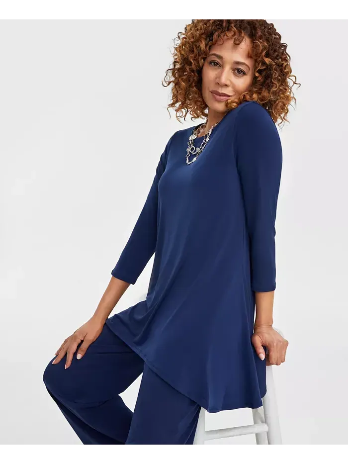 Женский трикотажный топ с рукавом 3/4, Regular & Petites JM Collection — изображение 2 из 4, синий