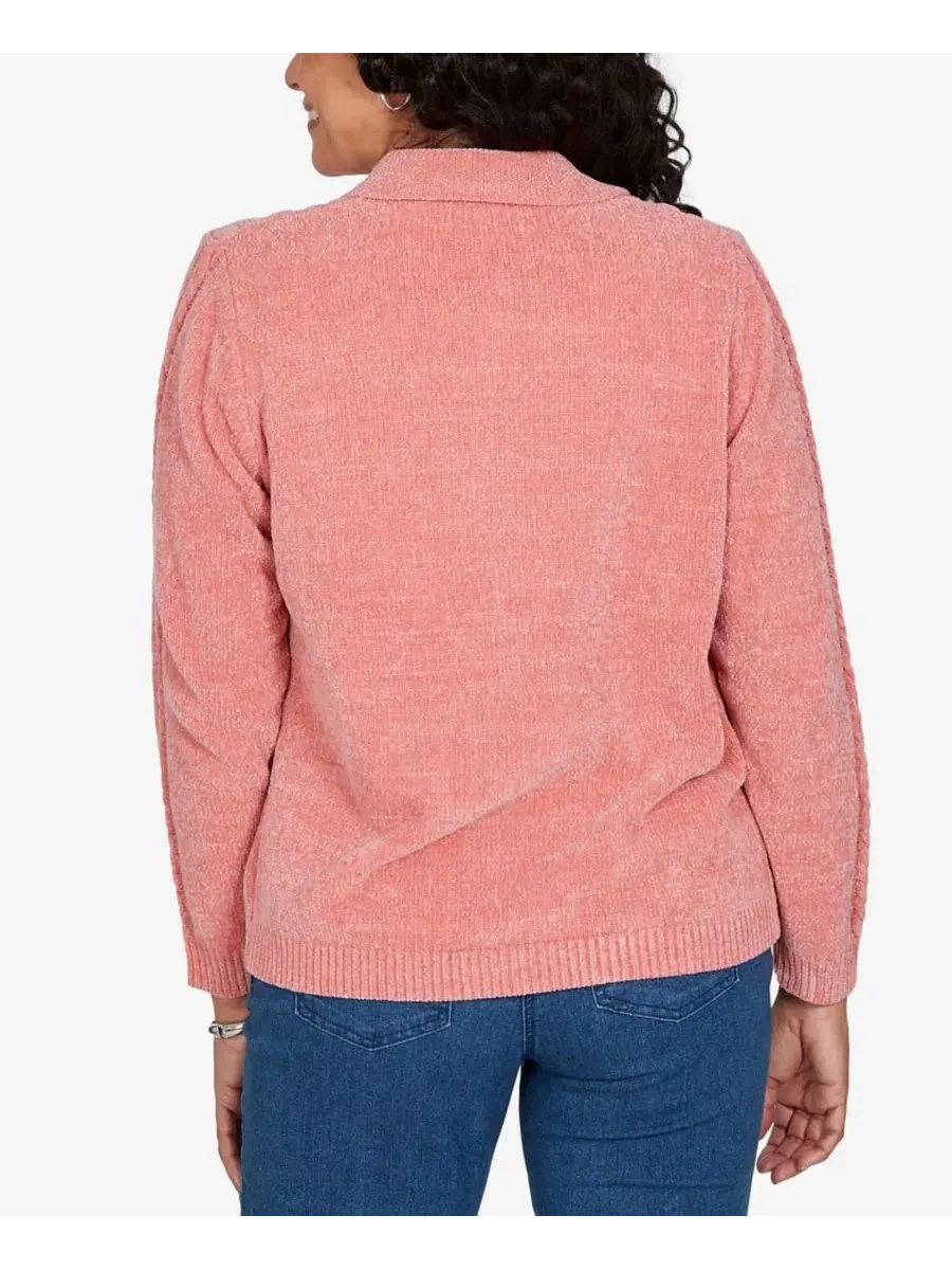 Кардиган с кабельной вязкой и воротником на молнии Petite Cable Knit Full-Zip Collared Cardigan — изображение 5 из 5, абрикос
