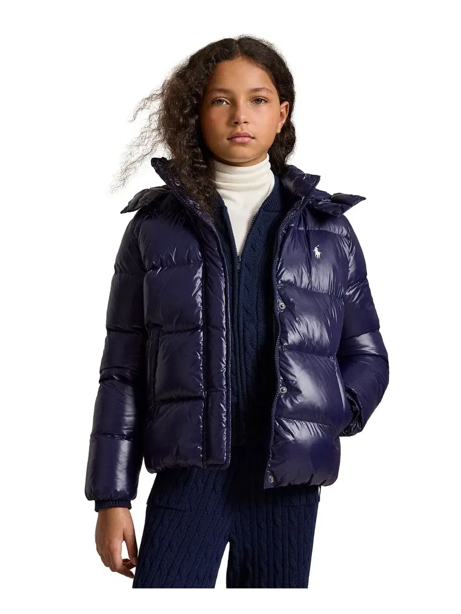Куртка с капюшоном из нейлона с утеплителем, с длинным рукавом, Glossy Down Hooded Jacket Polo — изображение 1 из 3