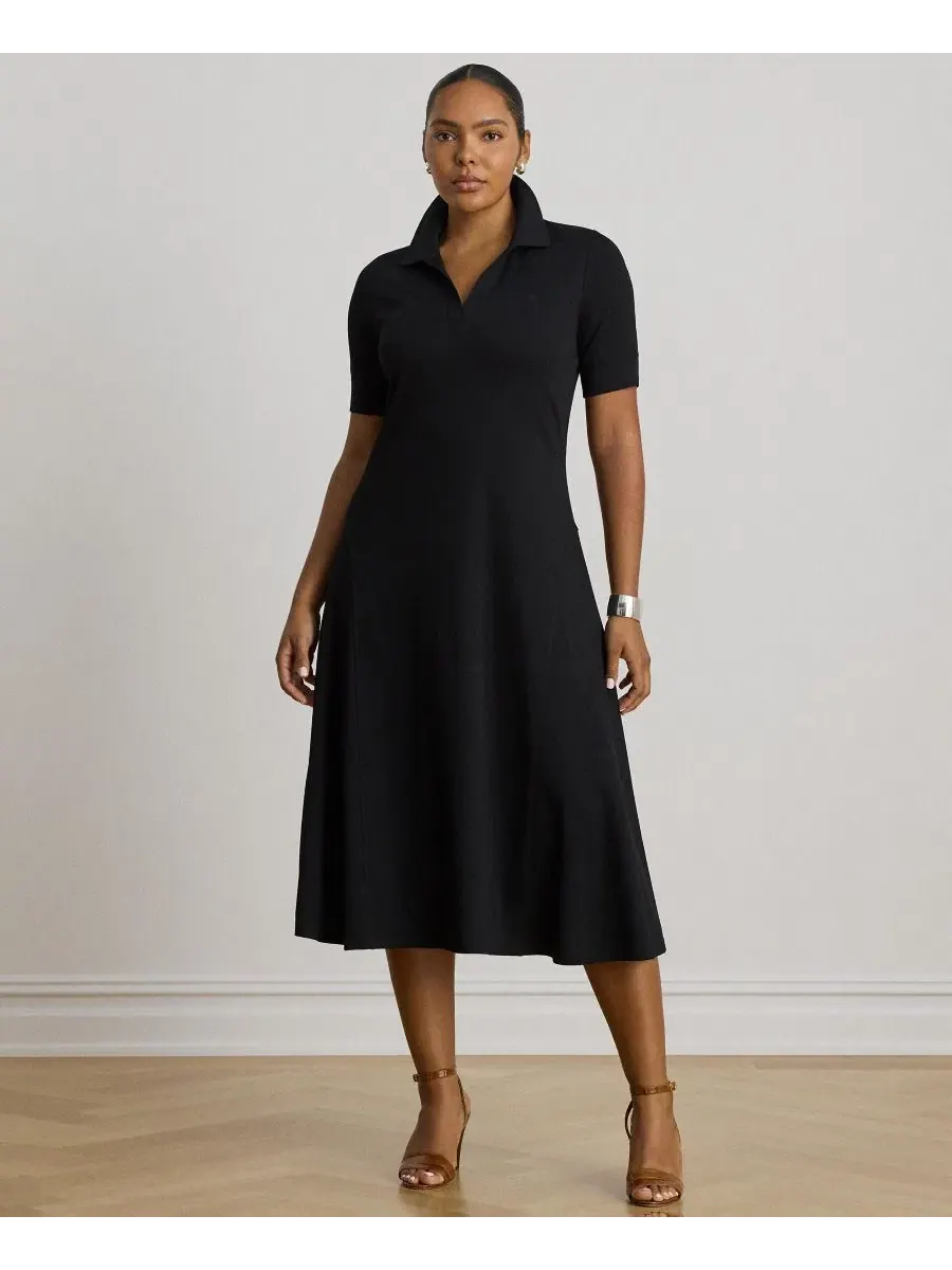 Платье с воротником и рифленым трикотажем Lauren Ralph Lauren — изображение 2 из 7, черный