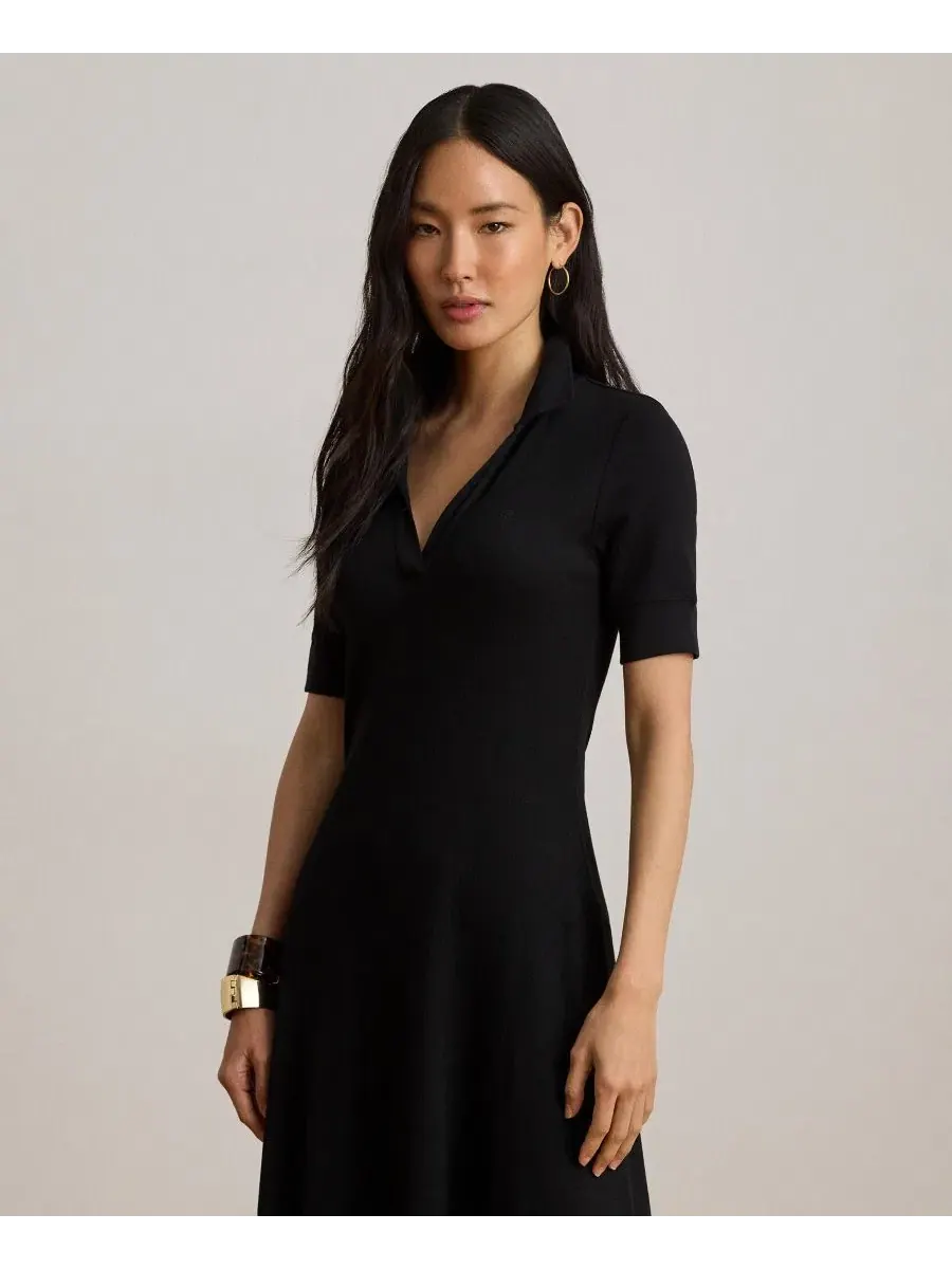 Платье с воротником и рифленым трикотажем Lauren Ralph Lauren — изображение 3 из 7, черный