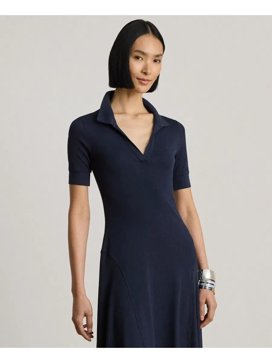 Платье с воротником-джонни из рибаны Lauren Ralph Lauren — изображение 4 из 7, темно-синий
