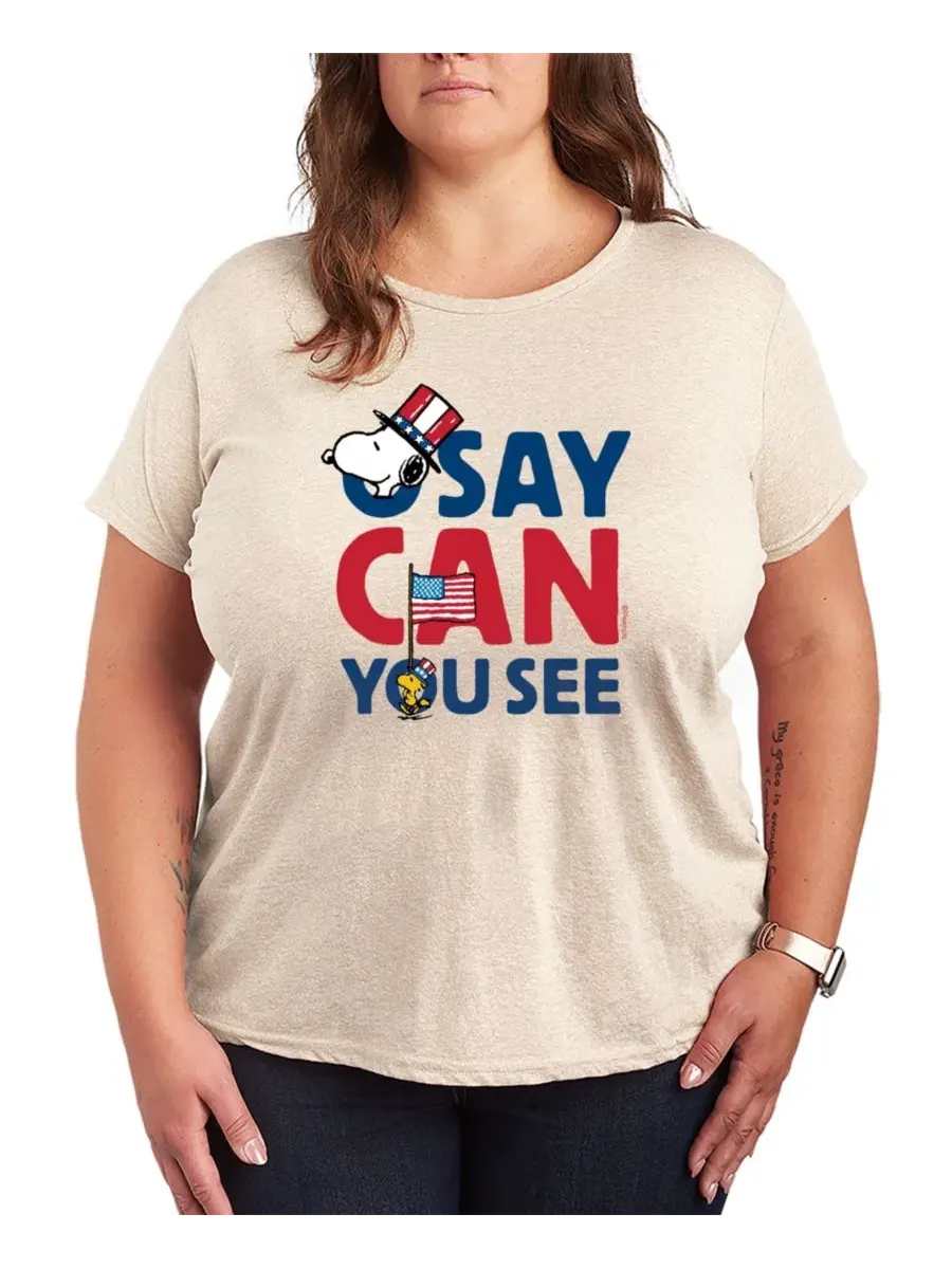 Футболка с коротким рукавом и принтом Snoopy Say Can You See Plus Size Hybrid Apparel — изображение 1 из 3, березовый