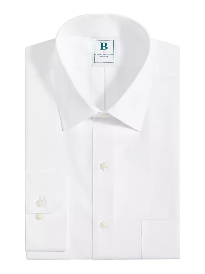 Мужская классическая рубашка с воротником-стойкой Non-Iron Spread, однотонная Brooks Brothers — изображение 4 из 5, белый