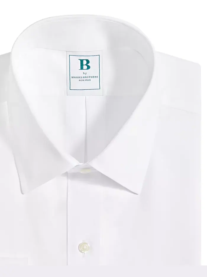 Мужская классическая рубашка с воротником-стойкой Non-Iron Spread, однотонная Brooks Brothers — изображение 5 из 5, белый