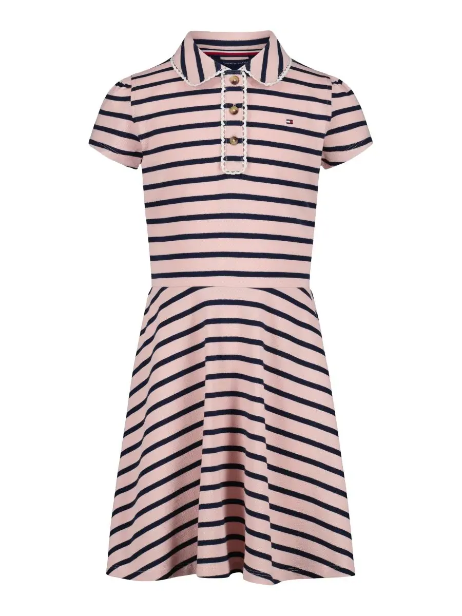 Платье-поло с полосками, модель Striped Polo Collar Dress Tommy Hilfiger — изображение 1 из 5, лотус