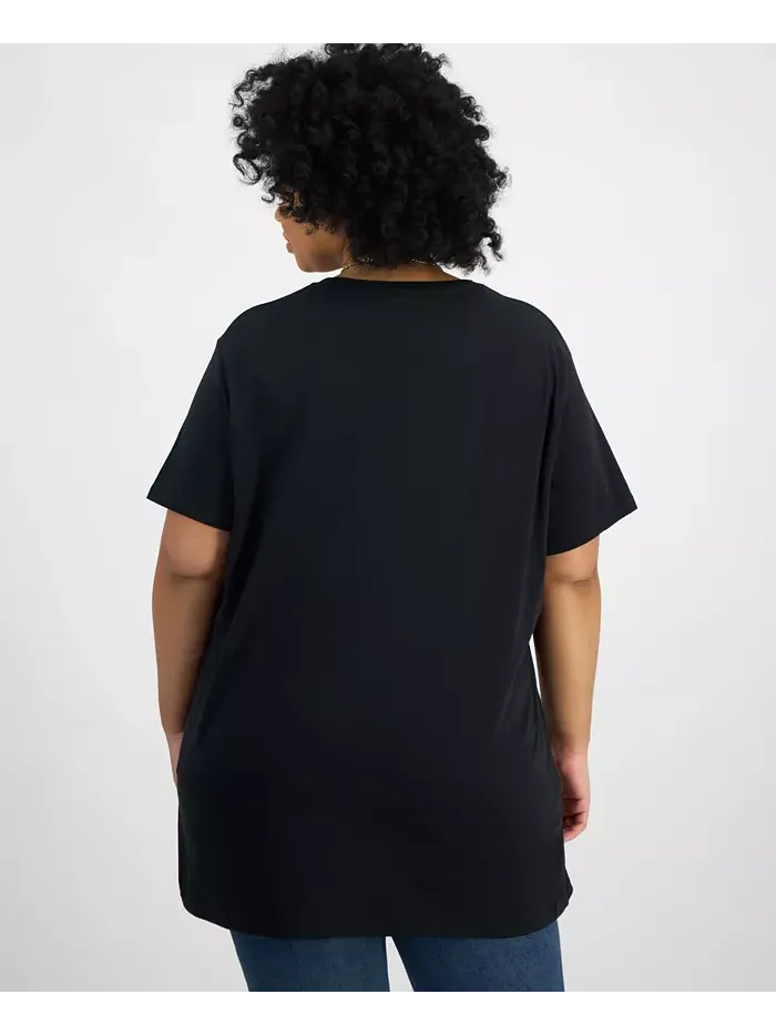 Модная хлопковая футболка с рисунком Ареты Франклин больших размеров Hybrid Apparel — изображение 4 из 4, черный