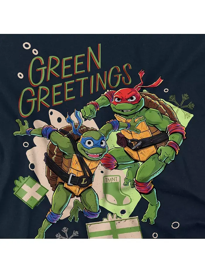 Футболка Big & Tall TMNT Mutant Mayhem с новогодними поздравлениями Leonardo и Raphael Teenage — изображение 2 из 3, синий