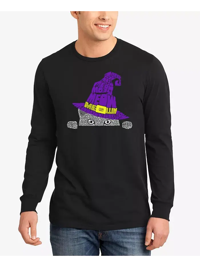 Мужская футболка с длинным рукавом и принтом Peeking Witch Cat Word Art La Pop Art — изображение 1 из 3, черный