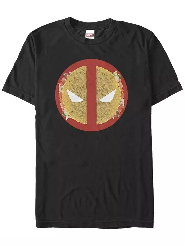 Футболка с коротким рукавом для мужского костюма Deadpool Taco Face от Marvel Fifth Sun — изображение 1 из 1, черный
