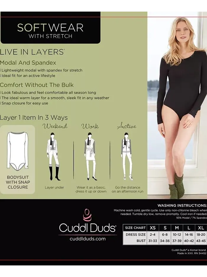 Мягкая одежда с эластичным боди с длинными рукавами Cuddl Duds — изображение 5 из 6, белый