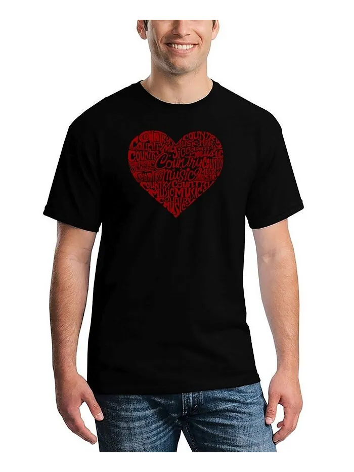 Мужская футболка с надписью Country Music Heart Word Art LA Pop Art — изображение 1 из 2, черный