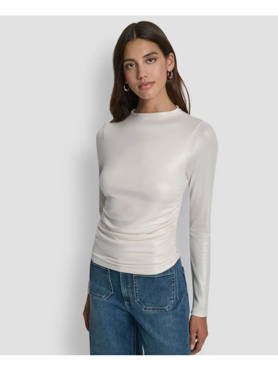 Женская блузка с длинными рукавами и сборками DKNY Jeans — изображение 1 из 4, серебристый
