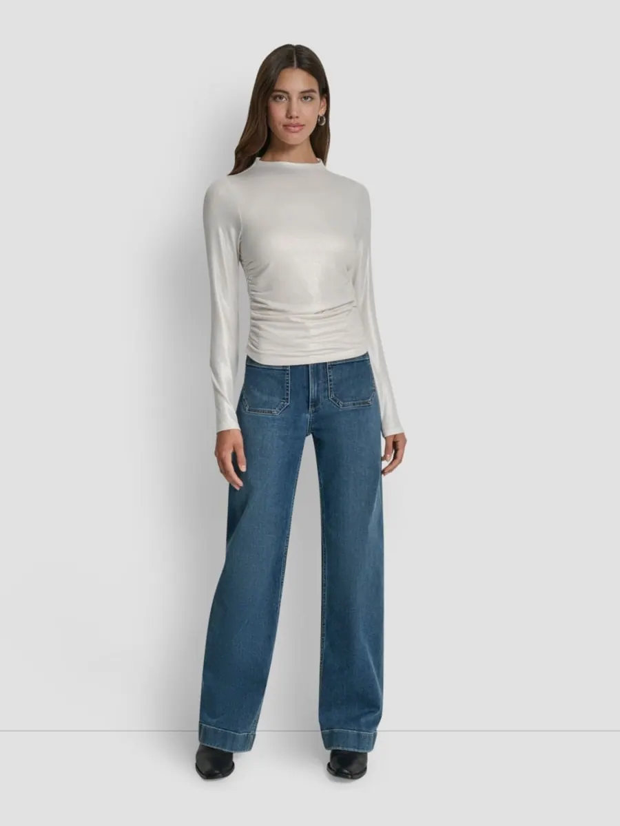 Женская блузка с длинными рукавами и сборками DKNY Jeans — изображение 3 из 4, серебристый