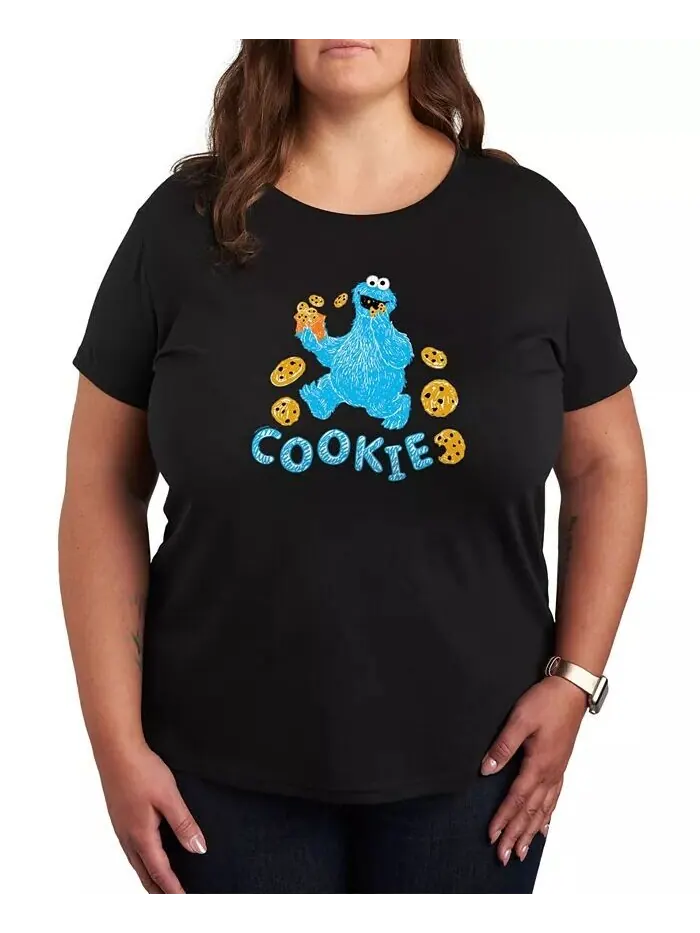 Модная футболка больших размеров с рисунком Cookie Monster Hybrid Apparel — изображение 1 из 3, черный