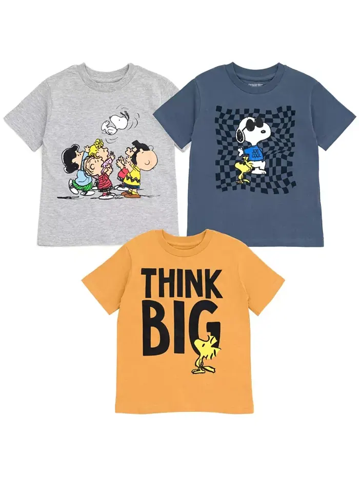Мальчиковые футболки Woodstock Snoopy Charlie Brown, 3 штуки Peanuts — изображение 1 из 7, зеленый