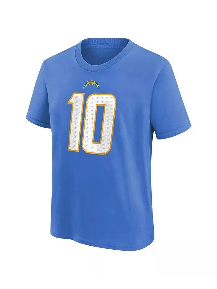 Футболка Big Boys Justin Herbert Powder Blue Los Angeles Chargers с именем и номером игрока Nike — изображение 3 из 3, синий