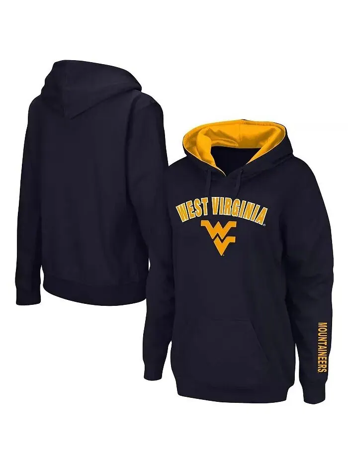 Женский пуловер с капюшоном темно-синего цвета West Virginia Mountaineers Arch и Logo 1 Colosseum — изображение 1 из 4