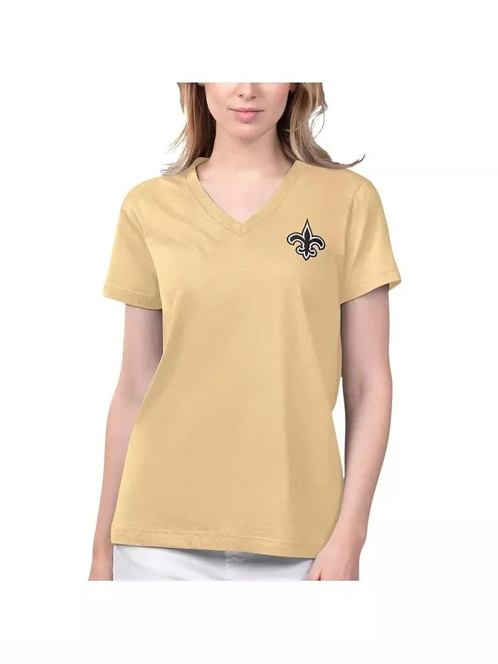 Женская золотая футболка New Orleans Saints Game Time с V-образным вырезом Margaritaville — без цвета