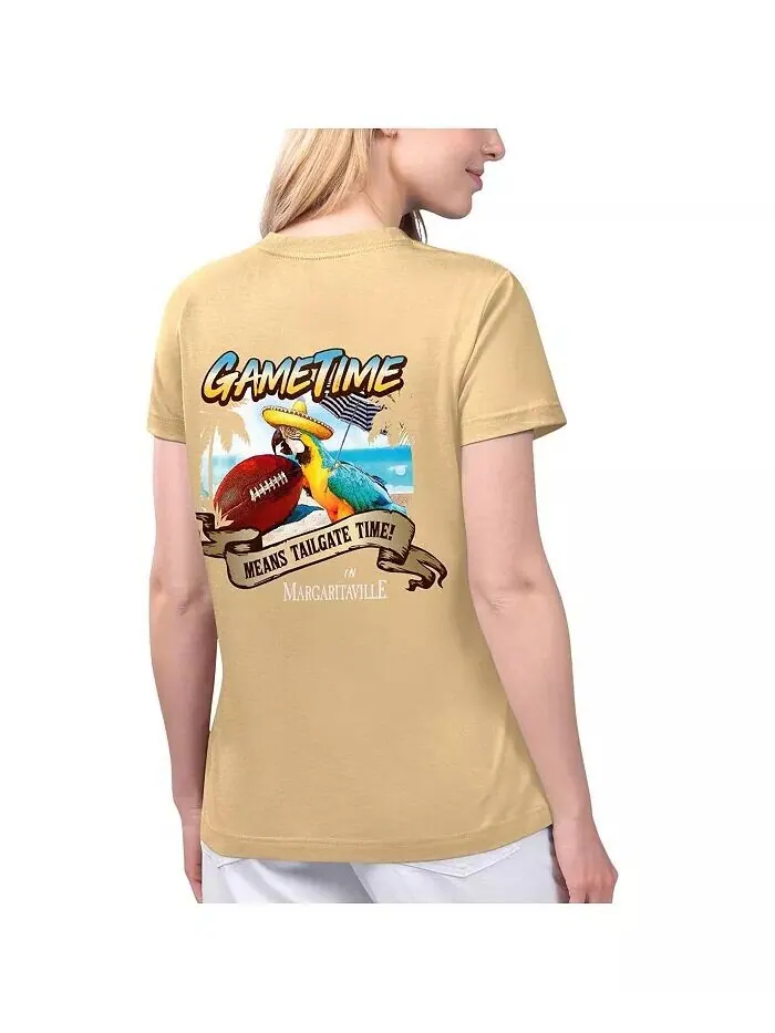 Женская золотая футболка New Orleans Saints Game Time с V-образным вырезом Margaritaville — изображение 2 из 2