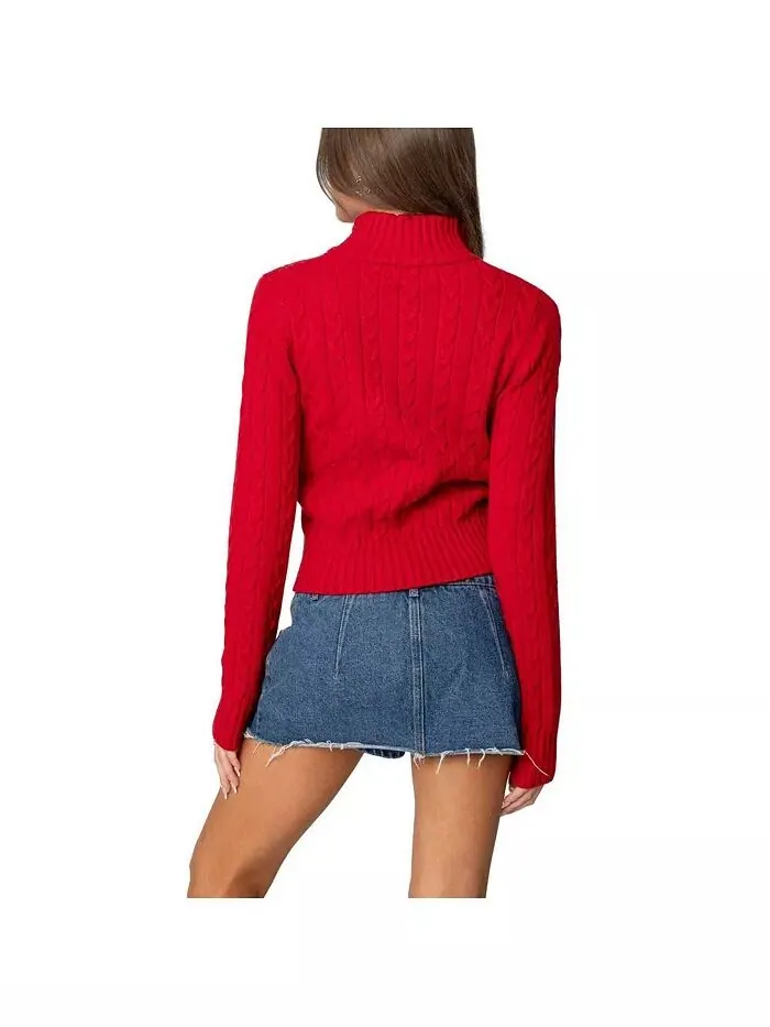 Женский кардиган Ryn Zip Up Cable Knit Edikted — изображение 3 из 3, красный