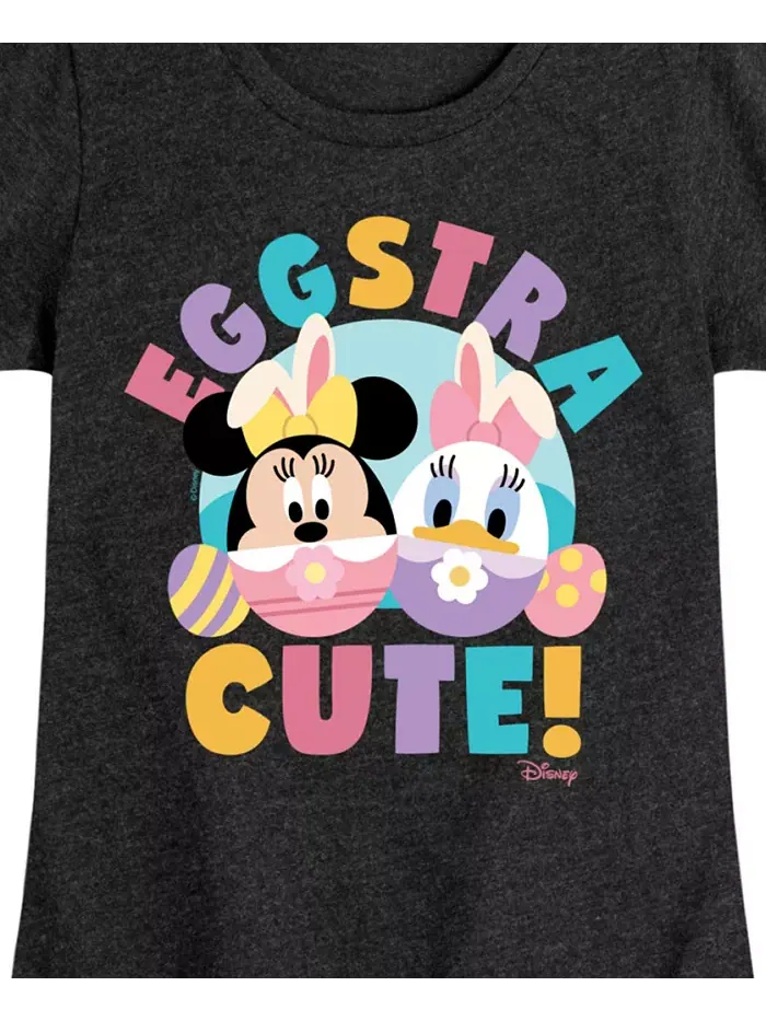Футболка с коротким рукавом и принтом "Eggstra Cute" для девочек постарше Disney — изображение 3 из 3, черный
